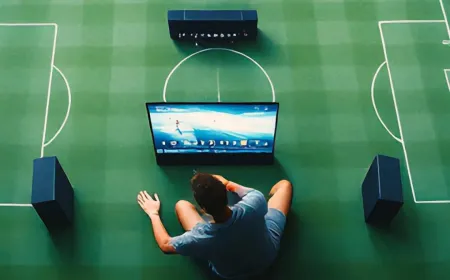 Living room soundbar setup positioned beneath a television displaying a football match