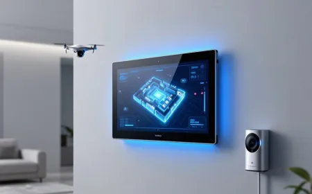 Biometric authentication device and connected security sensors providing AI-driven proactive home protection.