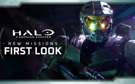 Artwork depicts the July release of the modernized Halo trilogy remaster with expanded missions and updated visuals.