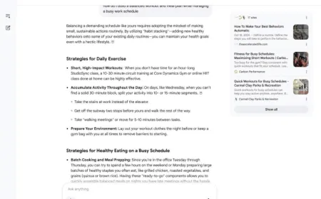 The Google search results page displays AI-generated summaries alongside traditional web links.