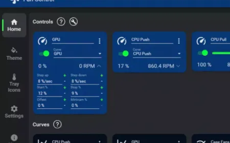 The FanControl application window displays customizable fan curves and real-time temperature readings.