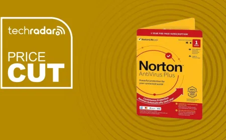 The Norton Antivirus Plus dashboard displays active threat protection and system scan progress.
