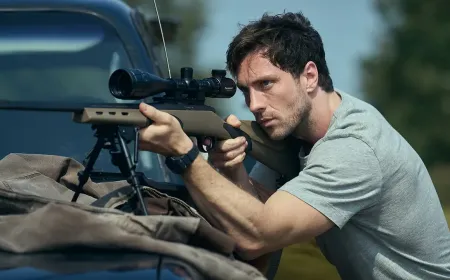 This promotional still depicts parallel bomb disposal and diamond heist sequences in the film Fuze.