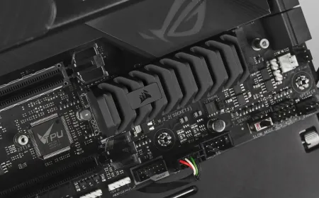 Close-up view of a PCIe 4.0 M.2 solid state drive installed on a computer motherboard