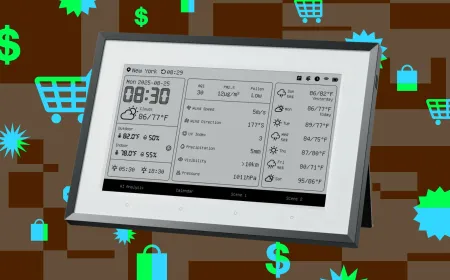 SwitchBot E Ink Weather Station displaying atmospheric data and scheduled alerts on its 7.5-inch screen.