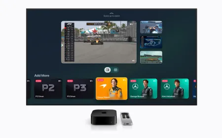The Apple TV 4K multiview interface displays four simultaneous live sports broadcasts with customizable audio routing.