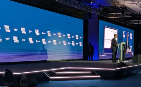 A presentation slide outlines the United Kingdom artificial intelligence strategy and sovereign computing initiatives.