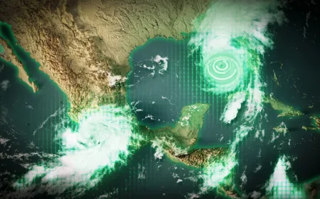 Hybrid machine learning model processing atmospheric data for weather forecasting and climate analysis.