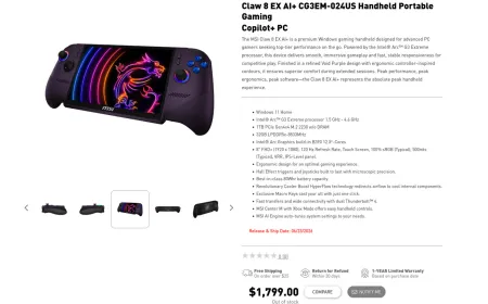 The MSI Claw 8 EX AI+ gaming handheld features Intel Arc G3 graphics and dedicated AI processing units.