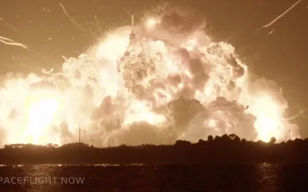 Methalox rocket detonation at Cape Canaveral measuring blast radii and overpressure for updated launch safety zones.