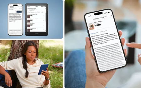 A Kindle e-reader displays the Story So Far feature that summarizes recent reading progress.