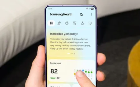 The Samsung Health app interface displays AI health summaries and wearable biometric data.