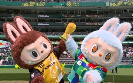 The LABUBU character appears on stage during the 2026 FIFA World Cup opening ceremony.