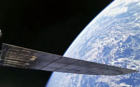 An illustration depicts Amazon satellite constellation deployment and orbital network coverage.