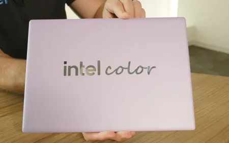 Intel Wildcat Lake notebook design showcasing its port configuration and cooling vents.