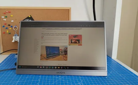 The Arzopa Z3FC portable monitor displays a 16.1-inch screen with a slim profile