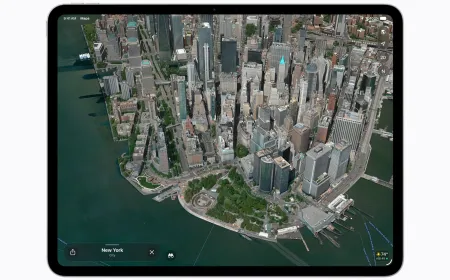 Apple Maps interface displaying an AI generated flyover view alongside a newly added section for local business lists.