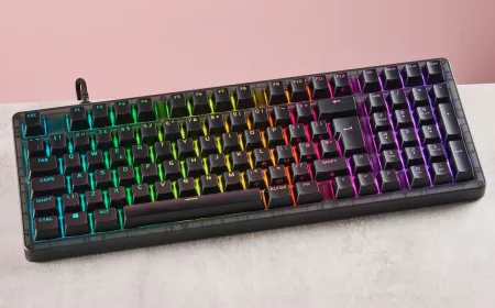 The HyperX Origins 2 1800 mechanical keyboard features a translucent chassis and a standard key layout.
