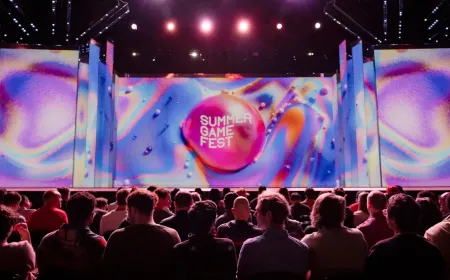 A presentation stage at Summer Game Fest 2026 displays upcoming video game announcements.