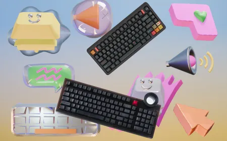 The Evoworks Evo75 and Dry Studio ATM98 mechanical keyboards are displayed side by side for visual comparison.
