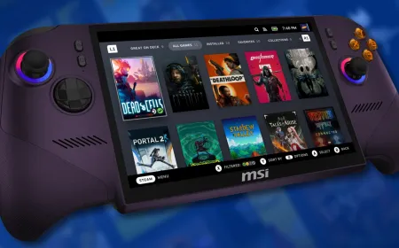 MSI Claw handheld device displaying the SteamOS beta user interface.
