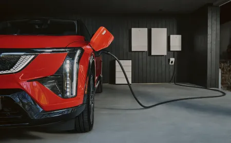General Motors electric vehicle connected to a vehicle-to-grid charging station
