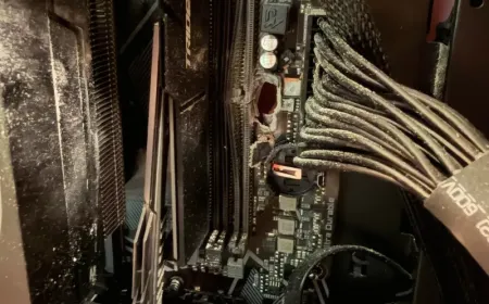 A damaged gaming PC displays a bullet hole in the chassis with a deflected round near the RAM module.