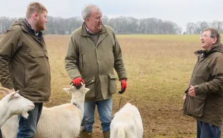 Production crew taking a mandatory break during filming of Clarkson's Farm Season 6.