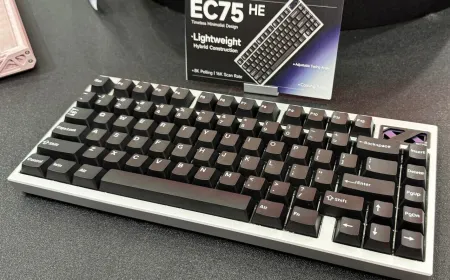 Iqunix EC75HE keyboard with Hall Effect magnetic switches and a lightweight magnesium gaming mouse at Computex 2026.