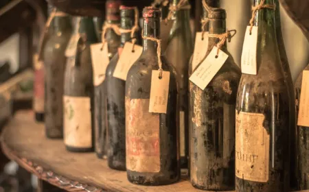 A historic Georgian wine cellar displays rows of rare bottles dating back over two centuries.