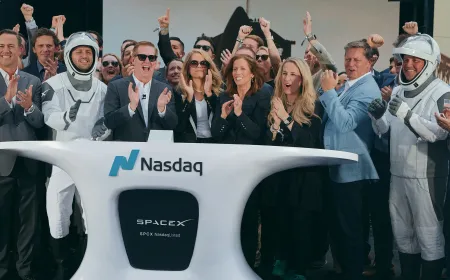 SpaceX shares rise on the first full day of trading.