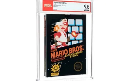 A sealed Super Mario Bros. cartridge with a rare gloss sticker label is graded at the highest possible tier.