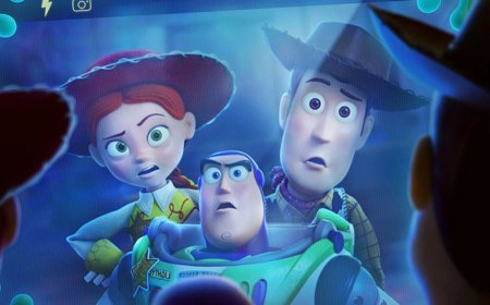 Promotional artwork for Toy Story 5 features classic characters exploring technology and emotional growth.