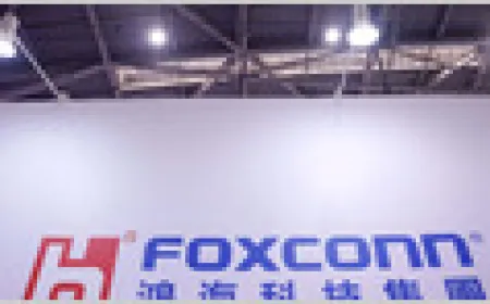 Server racks with Intel Xeon processors and AI chips are shown at a Foxconn and Intel joint development event.