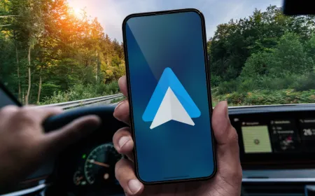 A schematic illustrating the updated Android Auto swipe gesture for media navigation and driver safety.