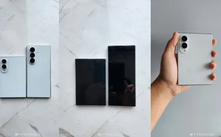 Side by side comparison of Samsung Galaxy Z Fold 8 and Z Fold 8 Ultra dummy units