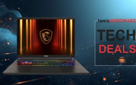 A gaming laptop equipped with an RTX 5070 Ti GPU rests on a retail display table.