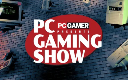 Promotional graphic for the PC Gaming Show featuring developer logos and upcoming game titles