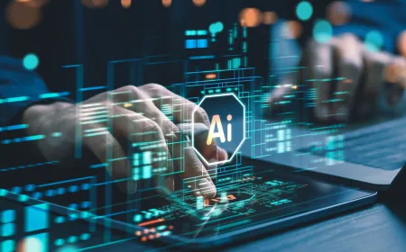 Server racks and data dashboards illustrate enterprise artificial intelligence infrastructure deployment.