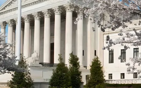The Supreme Court building stands prominently while legal documents symbolize federal regulatory authority.