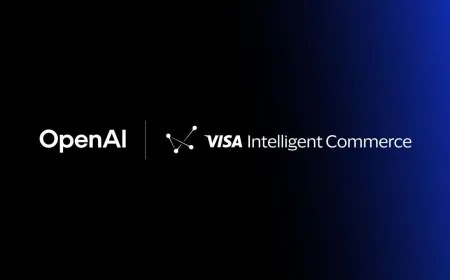 The graphic illustrates the OpenAI and Visa partnership for secure AI agent transactions.