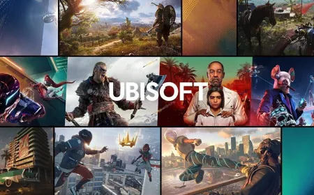 A corporate office building exterior illustrates Ubisoft workforce restructuring.
