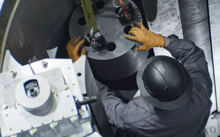 Technicians oversee a US microreactor during its first self-sustaining nuclear chain reaction test.