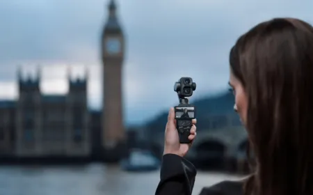 The DJI Osmo Pocket 4P compact gimbal camera features a dual-camera lens configuration.