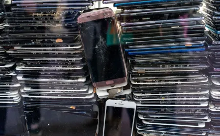 A cluster of repurposed smartphones mounted on a rack for a low-cost computing research project.