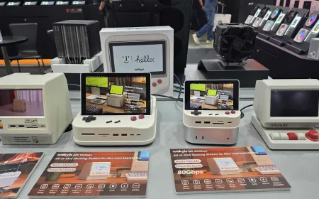The Wokyis G7 docking station features a flip-up display and retro controller buttons for Mac Mini and Mac Studio devices.