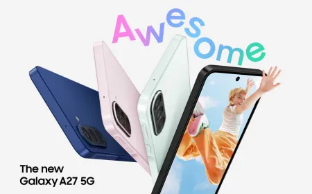 Samsung Galaxy A27 smartphone front and rear view highlighting its design
