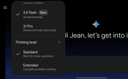 Google Extended Thinking mode interface is shown across web, Android, and iOS platforms.