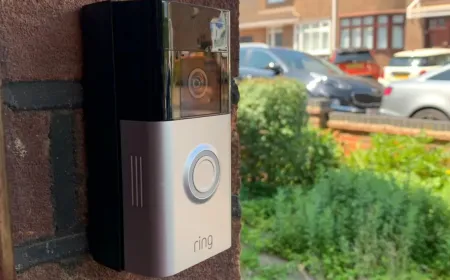 A Ring security camera displays facial recognition technology used in the Familiar Faces feature.