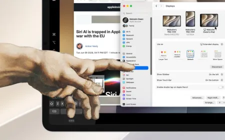 iPad displaying direct finger touch interaction with the Mac desktop via Sidecar in macOS 27